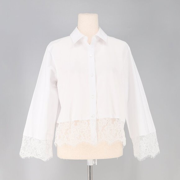 NWT L'AGENCE Levo Lace Trim Cropped Boxy Shirt in White Size S - Picture 4 of 12